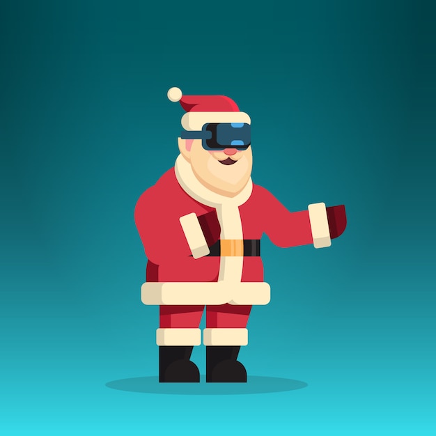 サンタクロースは、デジタル仮想現実メガネメリークリスマス新年あけましておめでとうございます休日コンセプトフラットを着用します。
