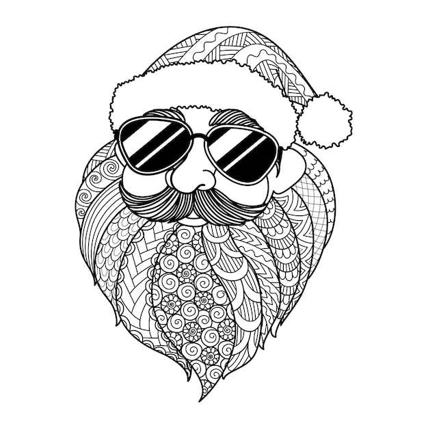 Santa claus wearing sunglass, Christmas in July concept. Vector illustration for coloring page, engraving, laser cut or print on product.