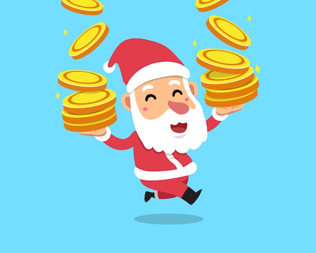 Santa claus with big money coins stack