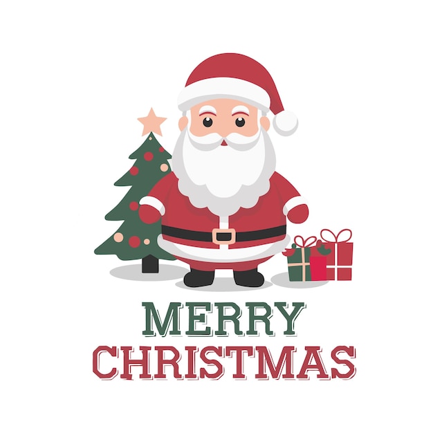 a santa claus with a christmas tree in the background