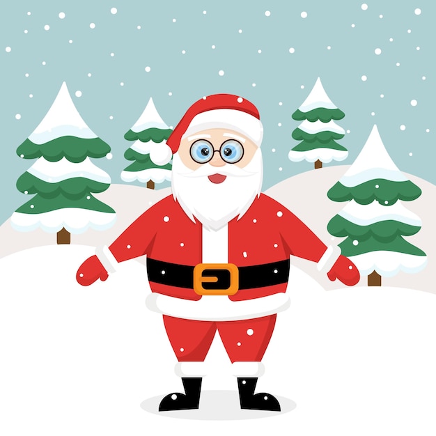 Santa Claus with Christmas tree. Greeting card.