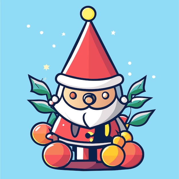 Santa claus with christmas tree and presents gift hand drawn flat stylish cartoon sticker