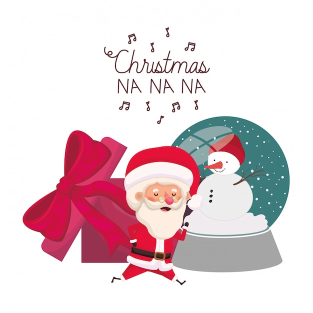 Vector santa claus with crystal ball and gift box