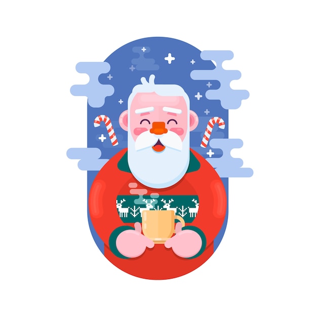 Santa claus with cup of coffee. flat vector illustration