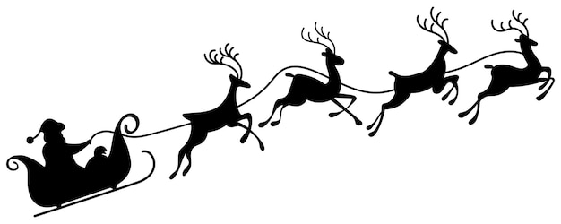 Vector santa claus with deers. silhouette illustration.