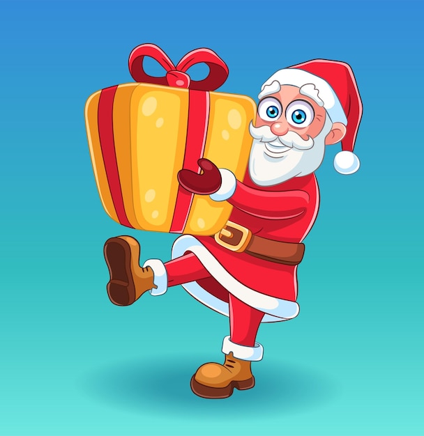 Santa claus with gift box cartoon character vector illustration