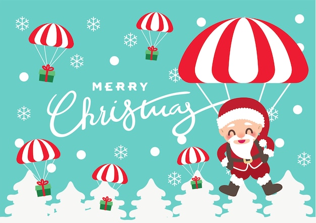 santa claus with gift parachute for christmas celebration 