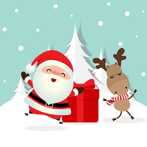 Santa claus with a gift and reindeer