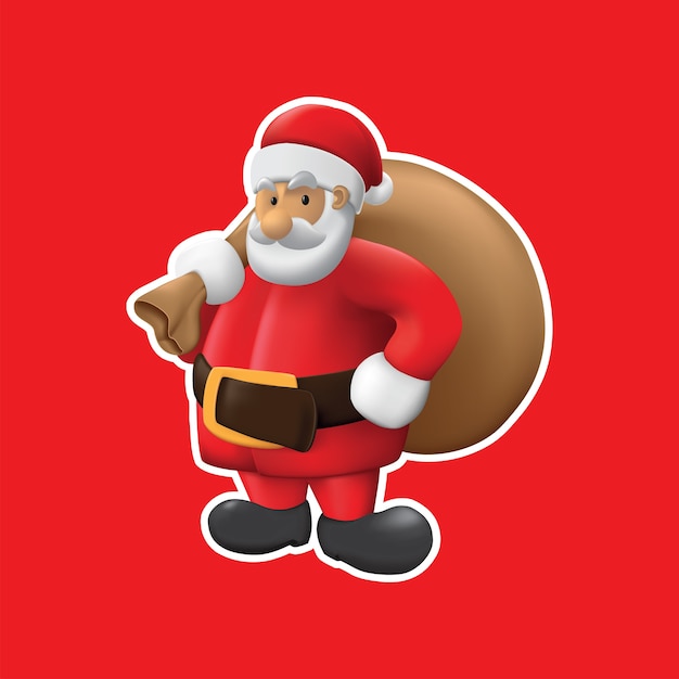 Vector santa claus with gift shack mascot character 3d vector design