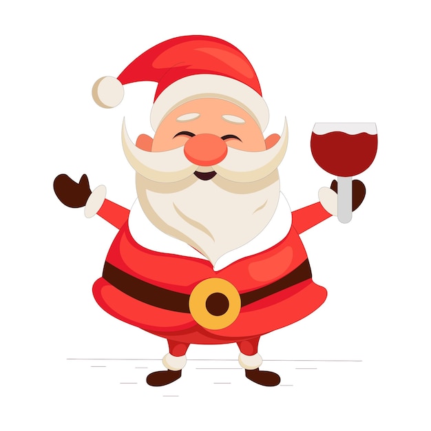 Santa Claus with a glass of wine vector isolated on white background. Christmas vector. Xmas vector.