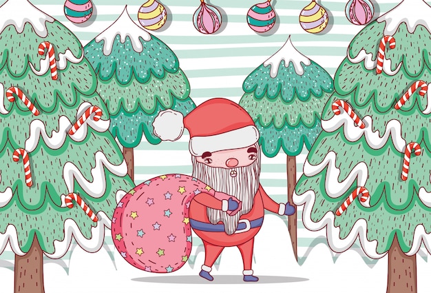 Santa claus with pine tree and balls