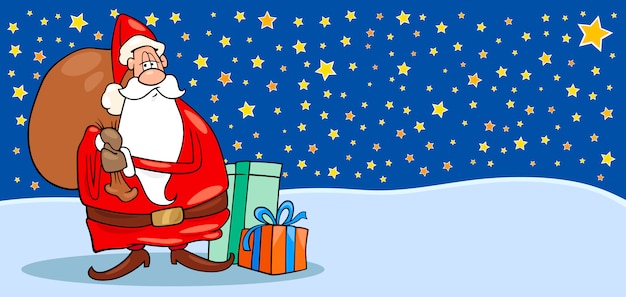 Santa Claus with presents cartoon card