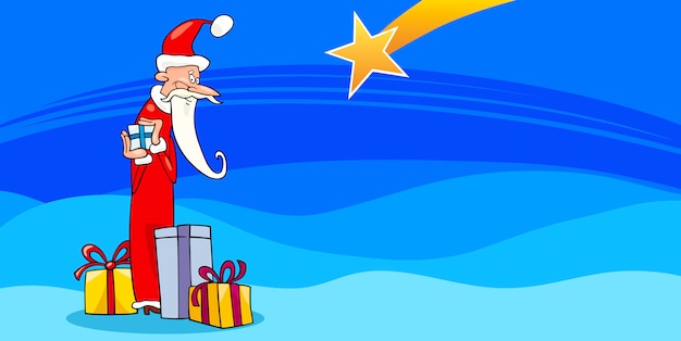 Santa claus with presents cartoon card