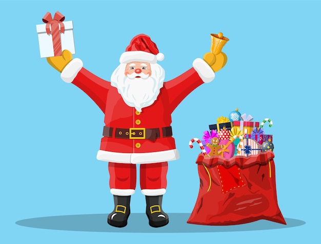 Santa claus with red bag with presents