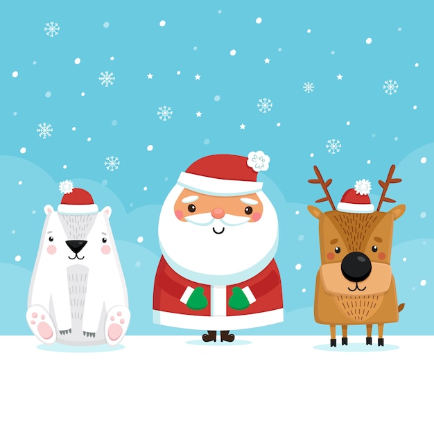 Santa claus with reindeer and bear