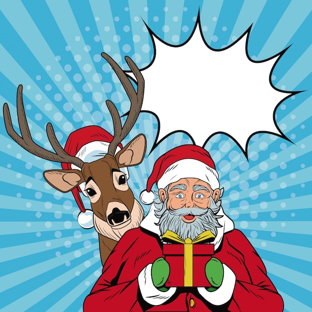 Vector santa claus with reindeer christmas pop art