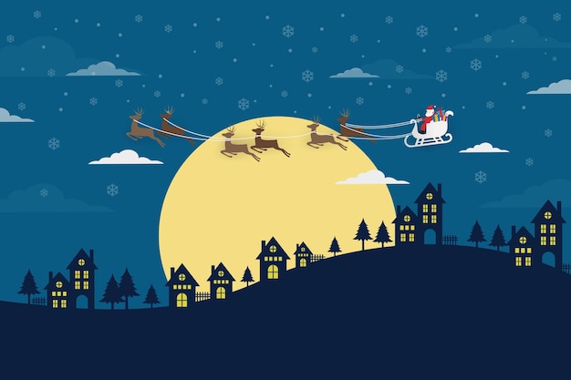 Santa claus with reindeer on night sky