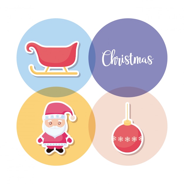 Santa claus with set icons of christmas