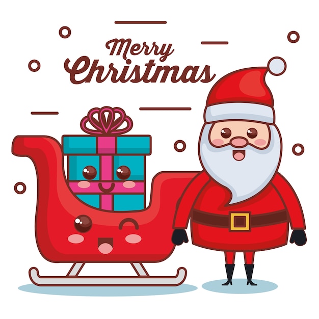 Santa claus with sled and gift character christmas card