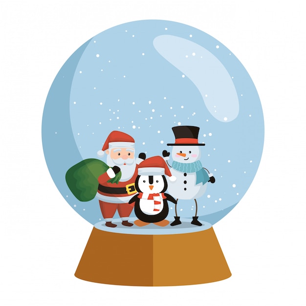 Santa claus with snowman and penguin