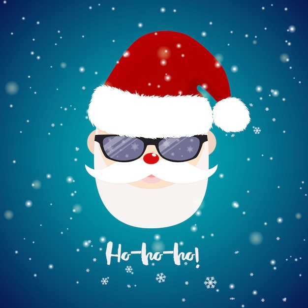 Santa claus with sunglasses on blue background