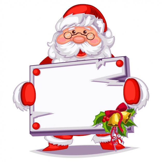 Santa Claus with a white wooden sign board