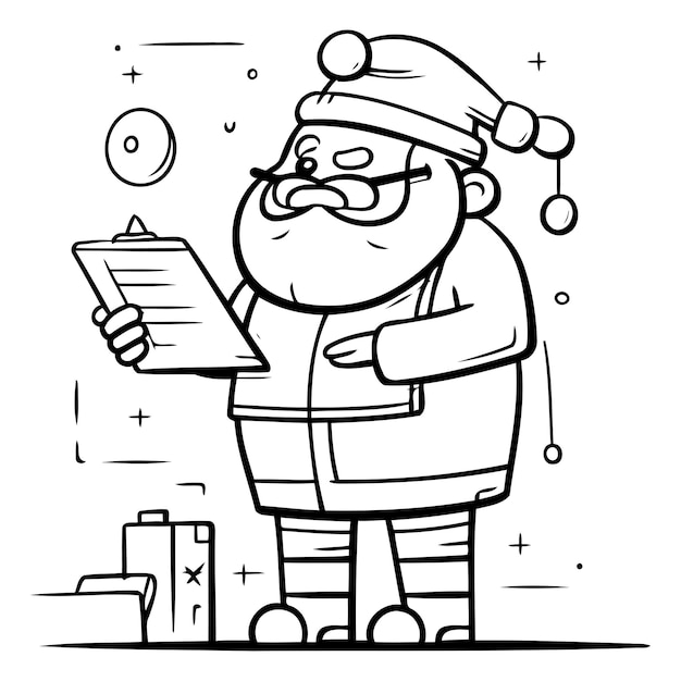 Santa claus scrive una lettera a santa claus illustrazione vettoriale in stile line art