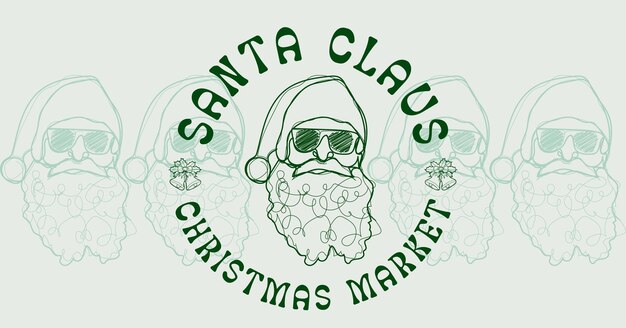 Логотип рождественской ярмарки Санта-Клауса и баннер, нарисованный вручную вектор