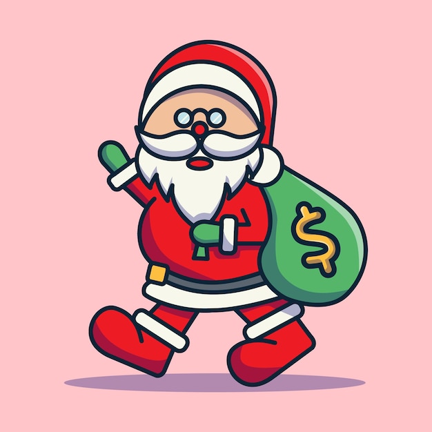 santa clause giving money baggold coin for christmas gift