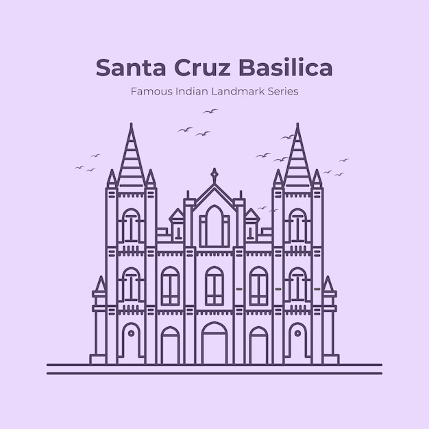 Santa Cruz Basilica Indian Famous Landmark Outline Illustration