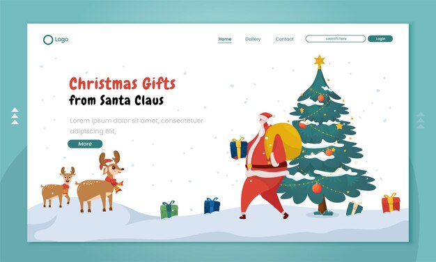 Santa delivering Christmas gifts illustration on homepage design