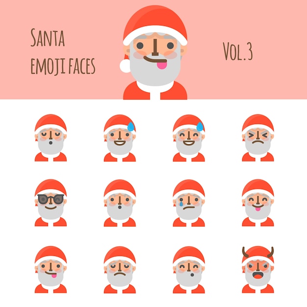 Vettore facce di emoji santa