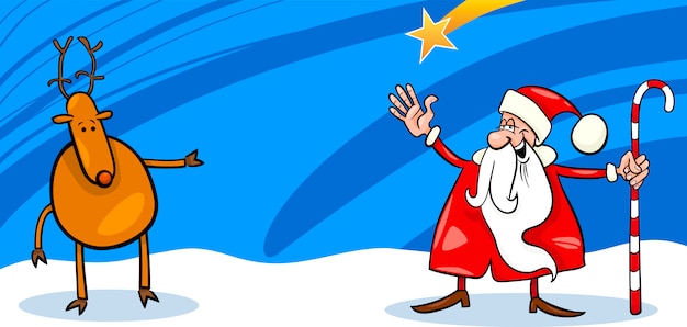 Santa en rendieren cartoon kaart