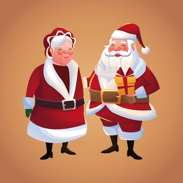 Santa en vrouw cartoon met cadeau pictogram