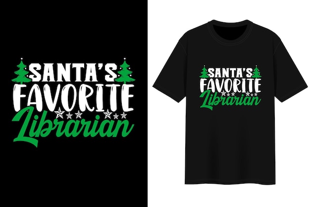 Santa favoriete bibliothecaris. T-shirtontwerp.