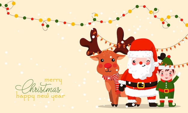 Santa and friends christmas card illustration