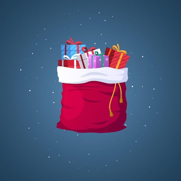 Vector santa full open gift bag illustration