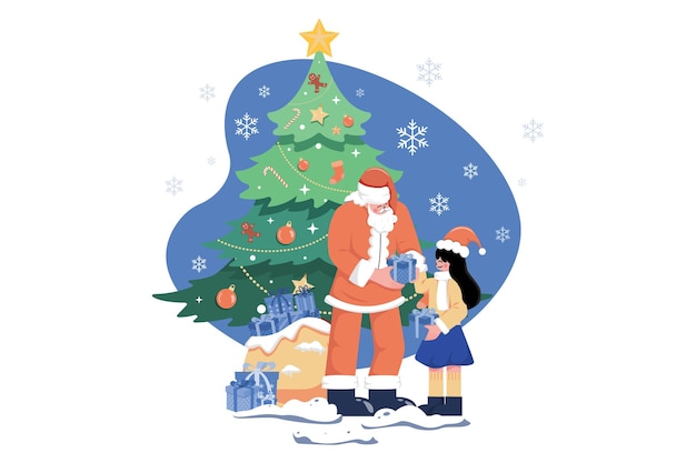 サンタがクリスマスのプレゼントを贈る クリスマスのイラストコンセプト