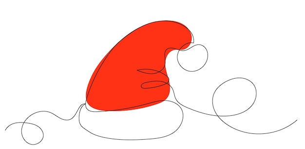 Vector santa hat drawing in one continuous line isolated vector