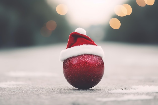 A santa hat is on the street in the city