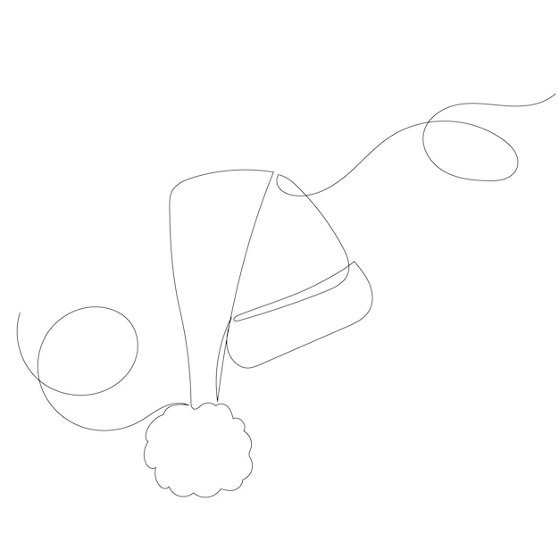 Santa hat outline drawing by one continuous line isolated vector