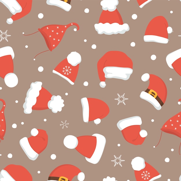 Vector santa hats seamless christmas pattern.