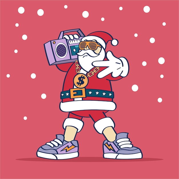 Санта-хип-хоп с радио под снегопадом