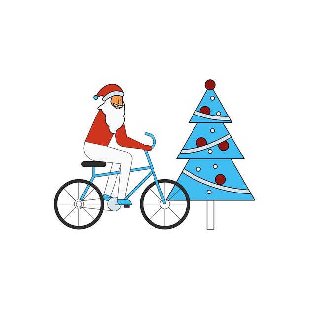 Vector santa is on a bicycle