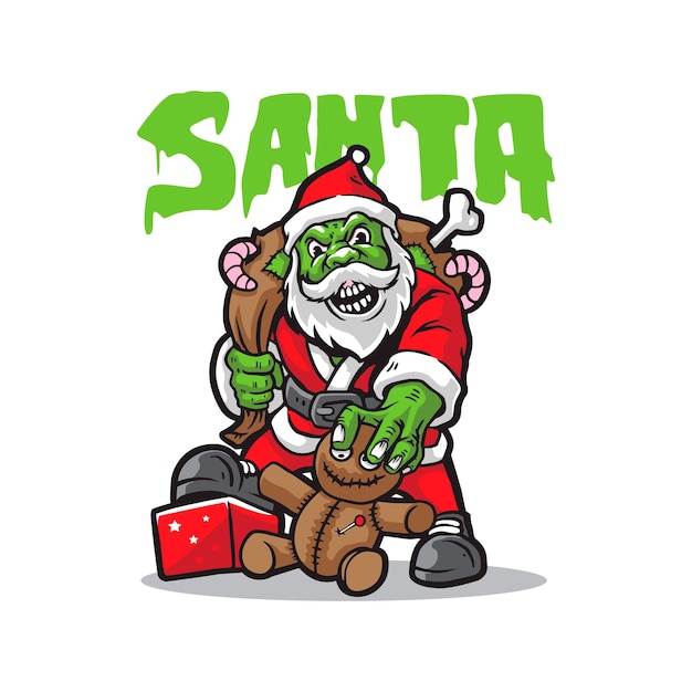 Santa mascotte logo ontwerp met moderne illustratie conceptstijl voor badge embleem en t-shirt bedrukking Zombie santa illustratie