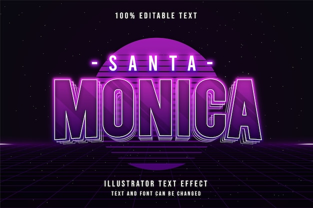 Santa monica, 3d testo modificabile effetto viola sfumato rosa neon ombra stile di testo