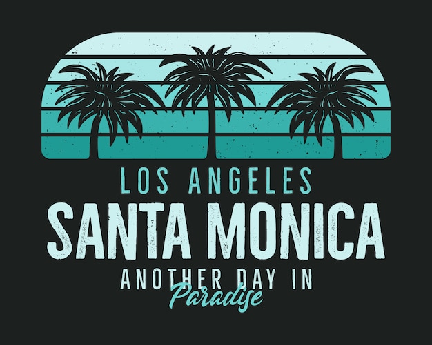 Vettore grafica santa monica beach per tshirt, stampe. emblema di stile anni '90 disegnato a mano vintage di los angeles.