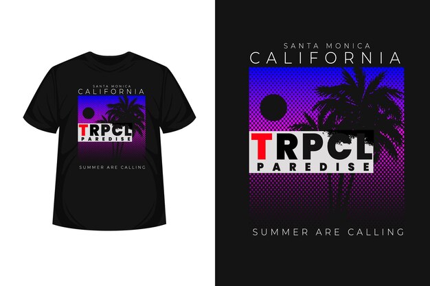 Modello di t-shirt silhouette merchandising di santa monica california