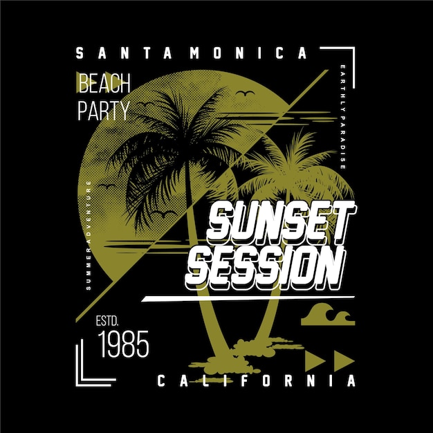 Santa monica california sessione tramonto cool grafica vettoriale stampa t-shirt