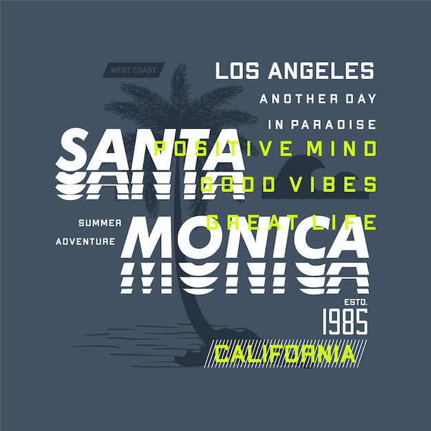 Vettore di tipografia grafica di santa monica los angeles sul tema della spiaggia